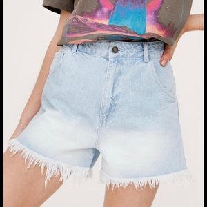 Nasty Gal Faded Raw Hem Denim Shorts (US Size 6) - Light Blue